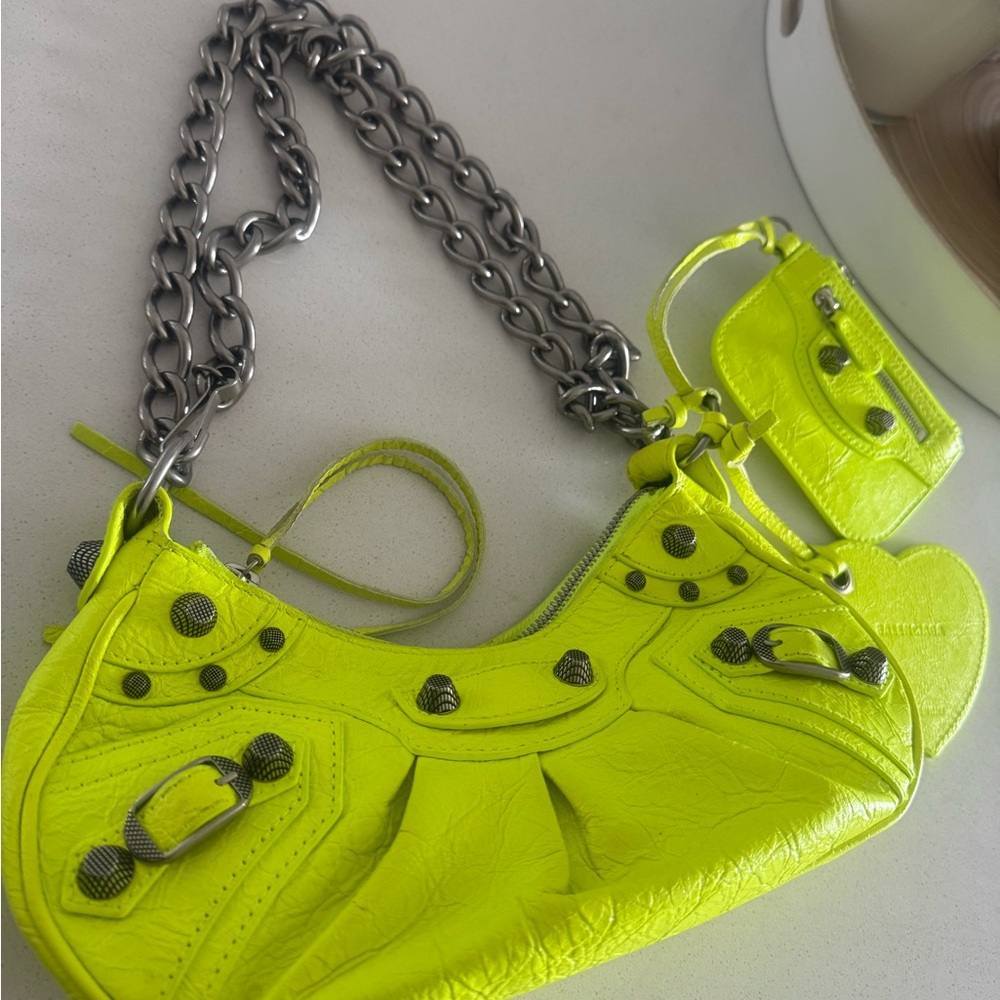 Balenciaga Yellow Shoulder Bag with Silver Chain